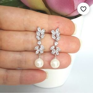 Crystal Pearl Drop Bridal Earrings
